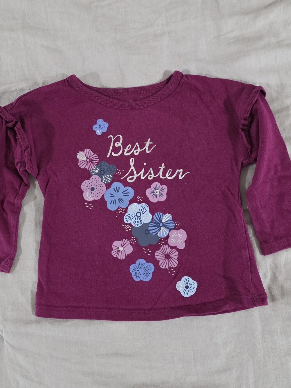 Carter's Baby Girl Long Sleeve "Best Sister" Glitter Floral Long Sleeve Top 18M